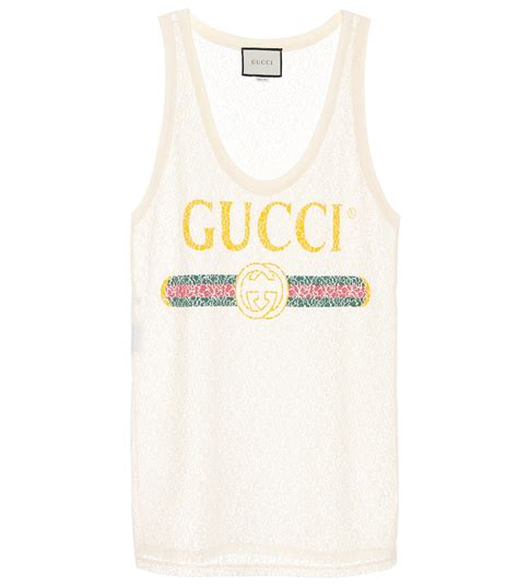 gucci logo raw edge tank top|Rib silk tank top in white .